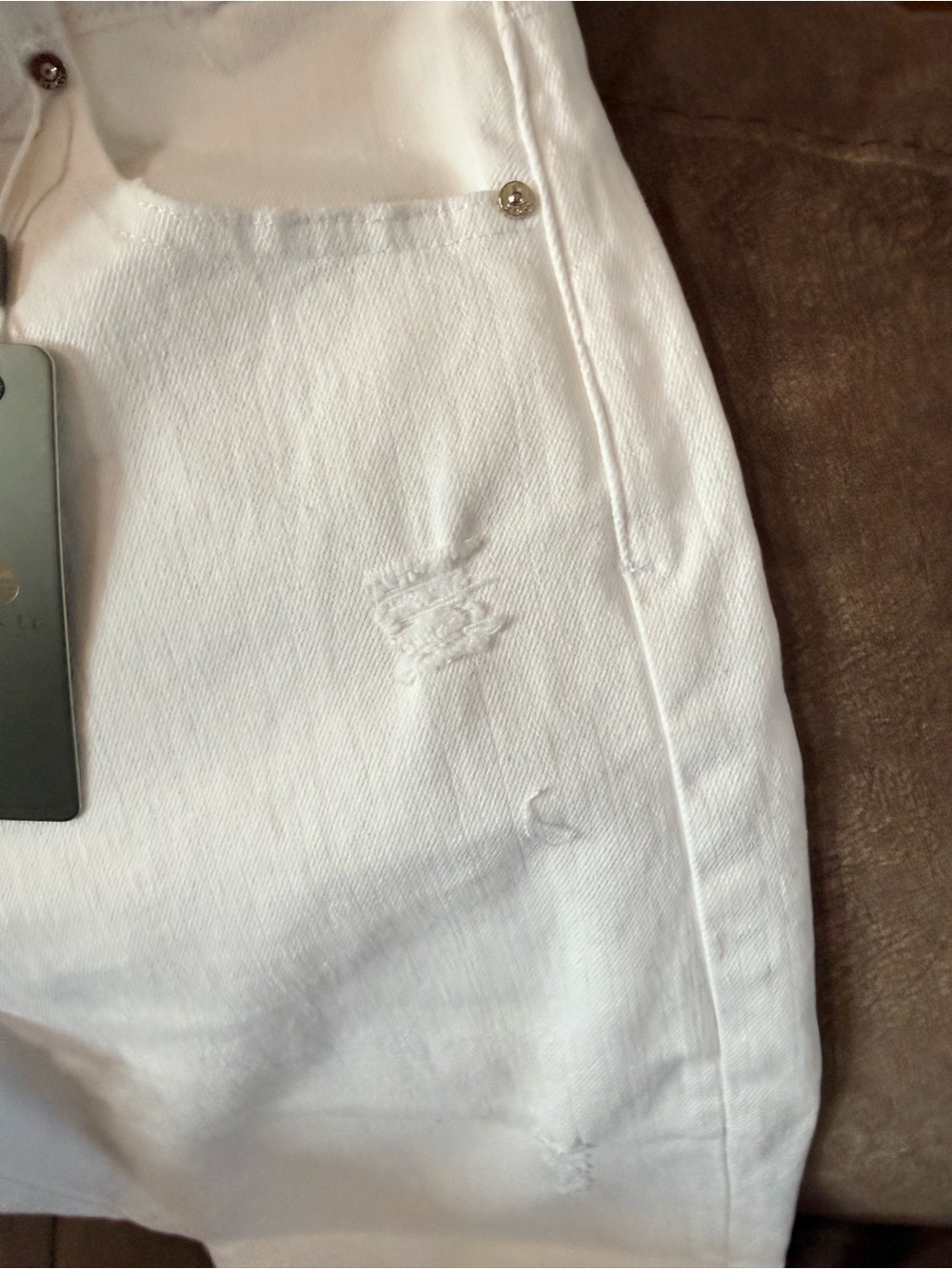 Tractr Men’s Straight White Jeans with Subtle Distress - Picture 3 of 6